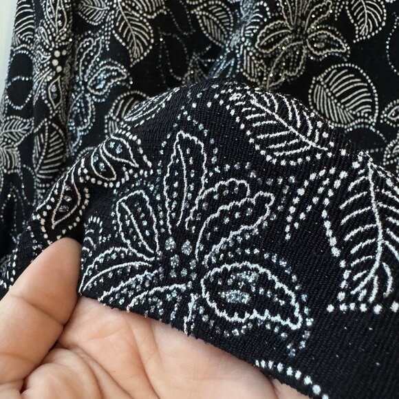VTG Alex Evenings 2 Piece Set 2X Black White Lignt Blue Floral Sparkle JacketTop - Picture 8 of 16